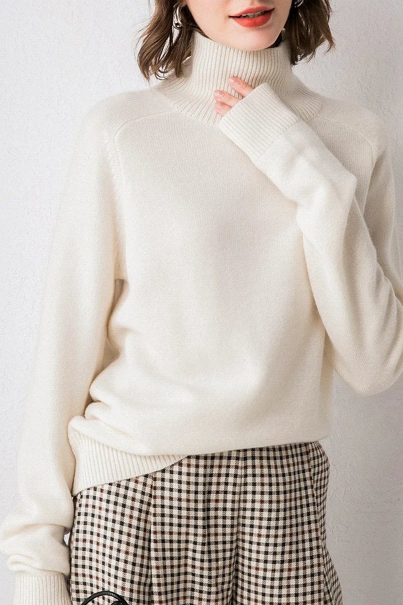 Женский кашемировый свитер Повседневный пуловер трикотажная водолазка однотонный топ с высоким воротником свитер большого размера 19834
