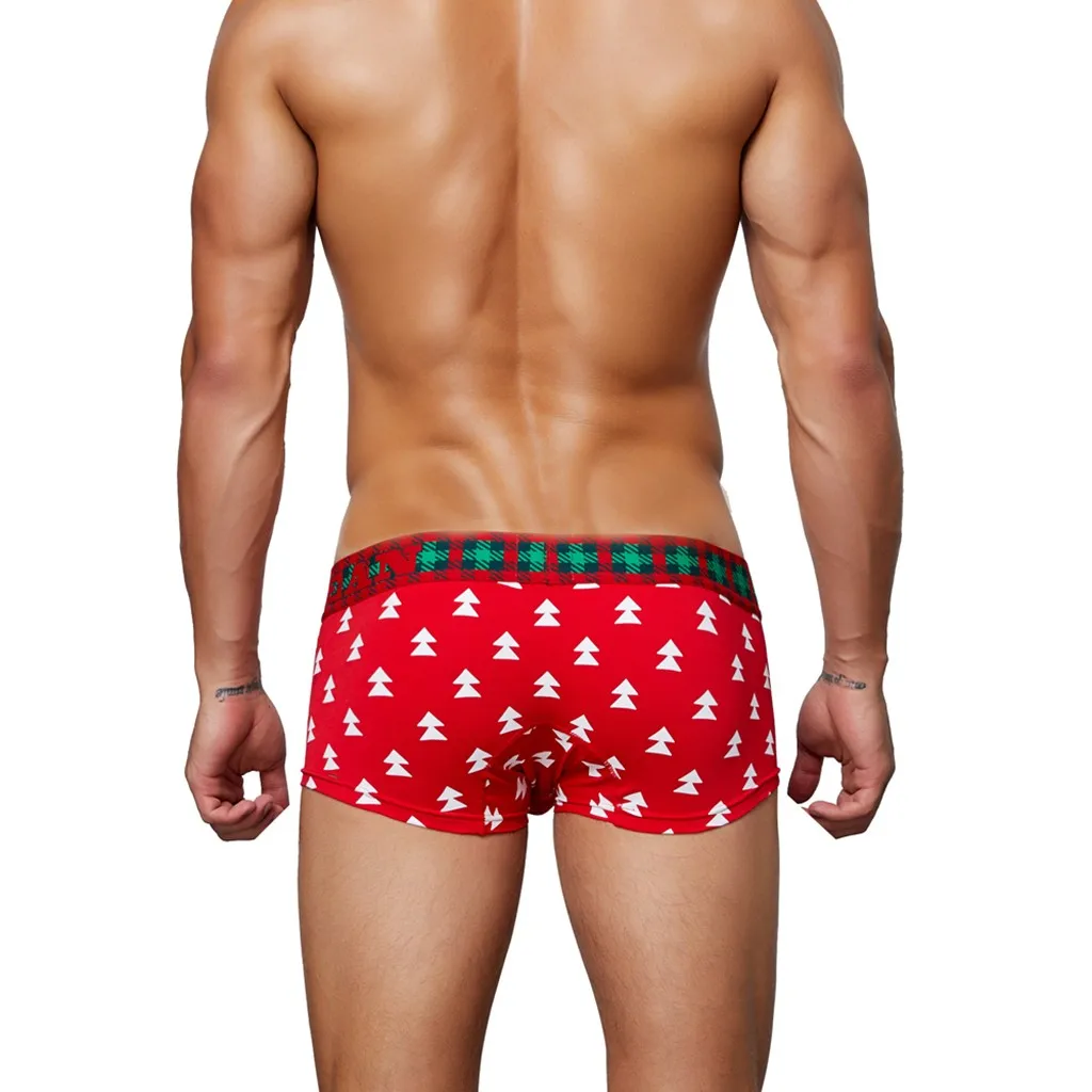 Feitong мужское рождественское красное нижнее белье с принтом, домашнее модное лоскутное удобное сексуальное нижнее белье со средней талией для мужчин