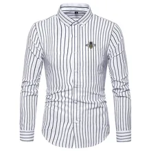 Mens Classic Double G Bee Embroidery Shirts Standard-fit Button Up Blouse Tops Covered Business Standard-fit Long Sleeve Shirts