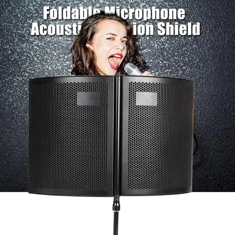 

Microphone Acoustic Isolation Shield Metal and Sponge 2 Fold Design Professional Acoustic Foams Panel for Recording Live