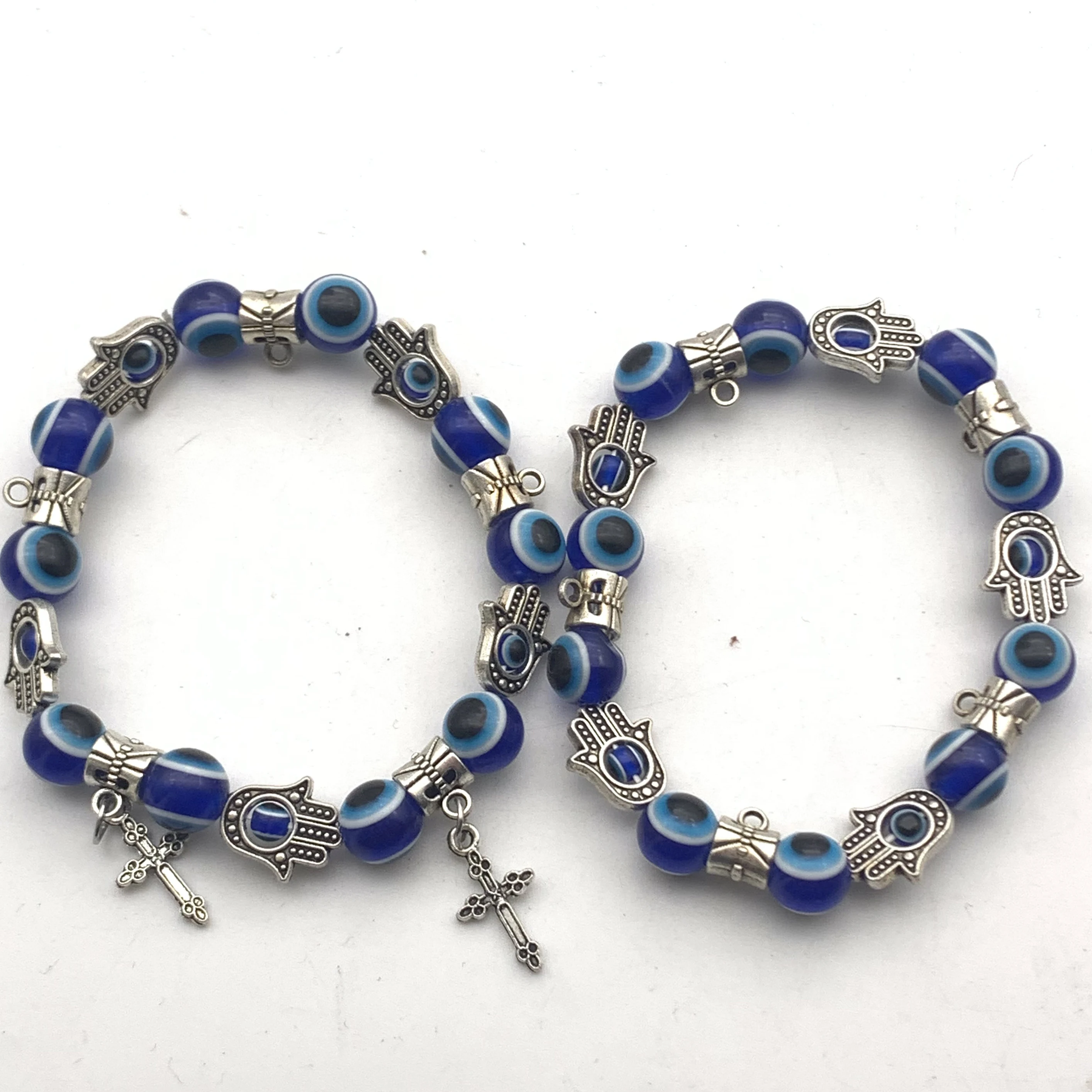 Evil Eye Hamsa Blue Beaded Charm Stretch Bracelet Hand of Fatima Turkish Lucky for Protection and Blessing | Украшения и