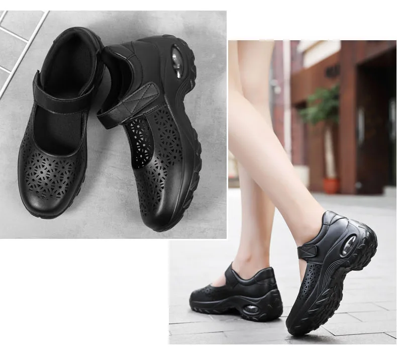 Summer Women's Shoes Made of Genuine leather Women's sandals Slip-on Flat shoes women Damping Non-slip Flat Black White shoes