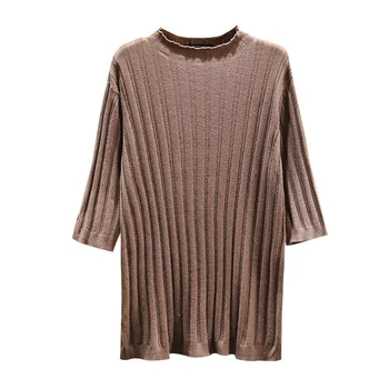 

Half Sleeve Knit jacquard Pullovers Women 2020 Spring Loose Tops Female Casual Plus Size undershirt F11-1896