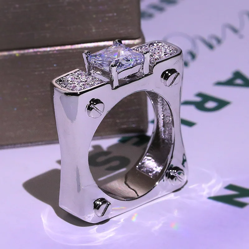 Персонализированные мужские полный Циркон микро Установка кольцо из стерлингового серебра 925 широкий бизнес обручальное кольцо Роскошные ювелирные изделия подарок для мужчин