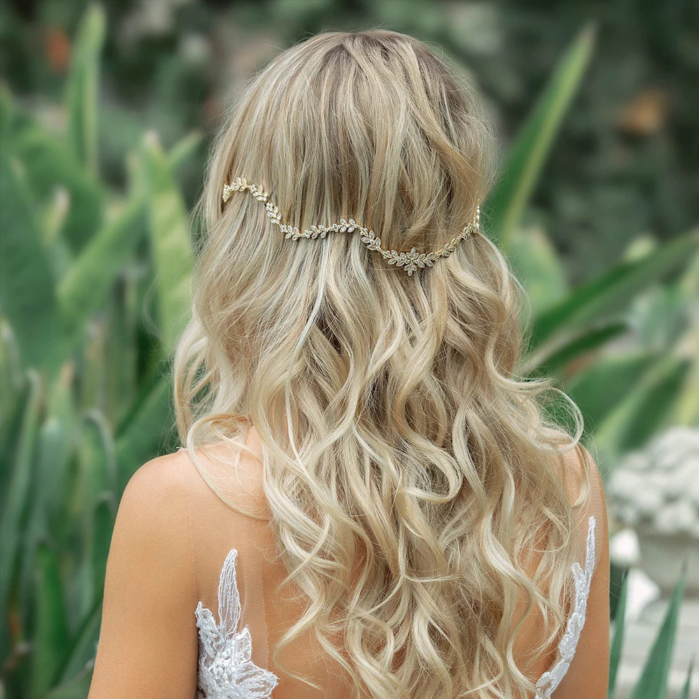Stonefans Trendy Wedding Hair Accessories Leaves Crystal Headband Hair Comb Bridal Head Wear Handmade Hair Decoration for Bride