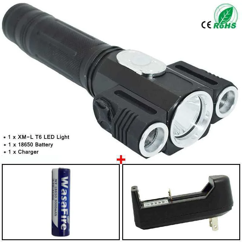 Multifunction Tactical Lanterna XM-L T6 Rotate Led Flashlight Waterproof Torch With 18650 Battery+Charger for Hunting Camping