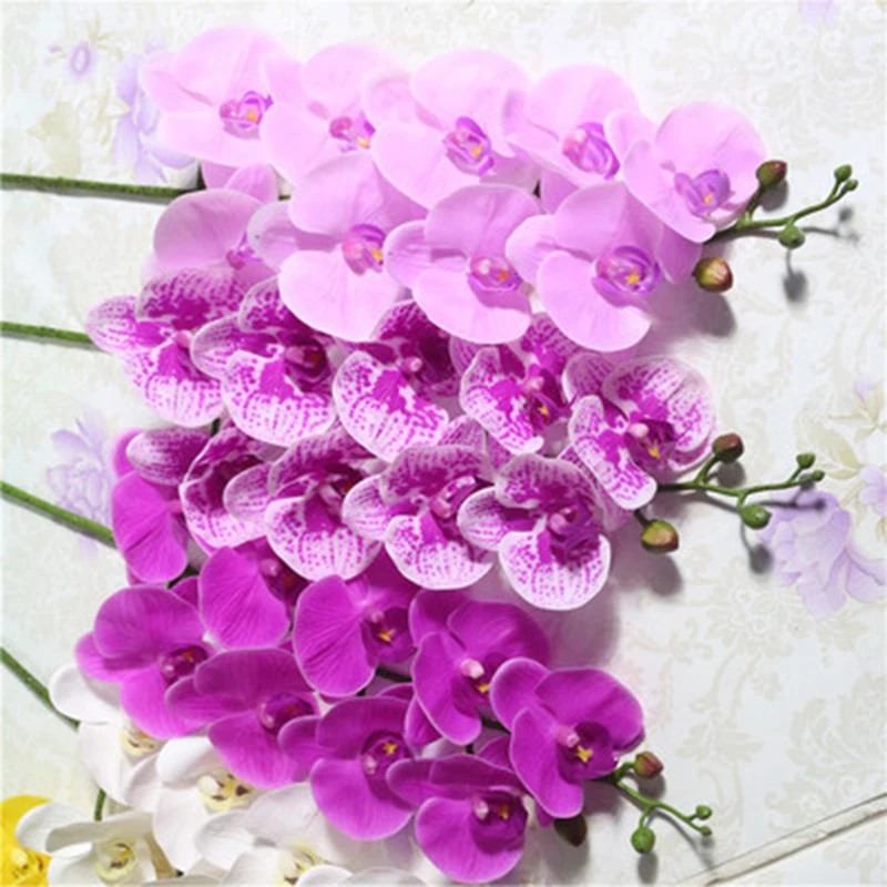 ypypiaol Centrotavola Artificiale Farfalla Orchidea Fiore Finto Decorazione della Festa Nuziale 1 Pezzo 7 Teste Blu 