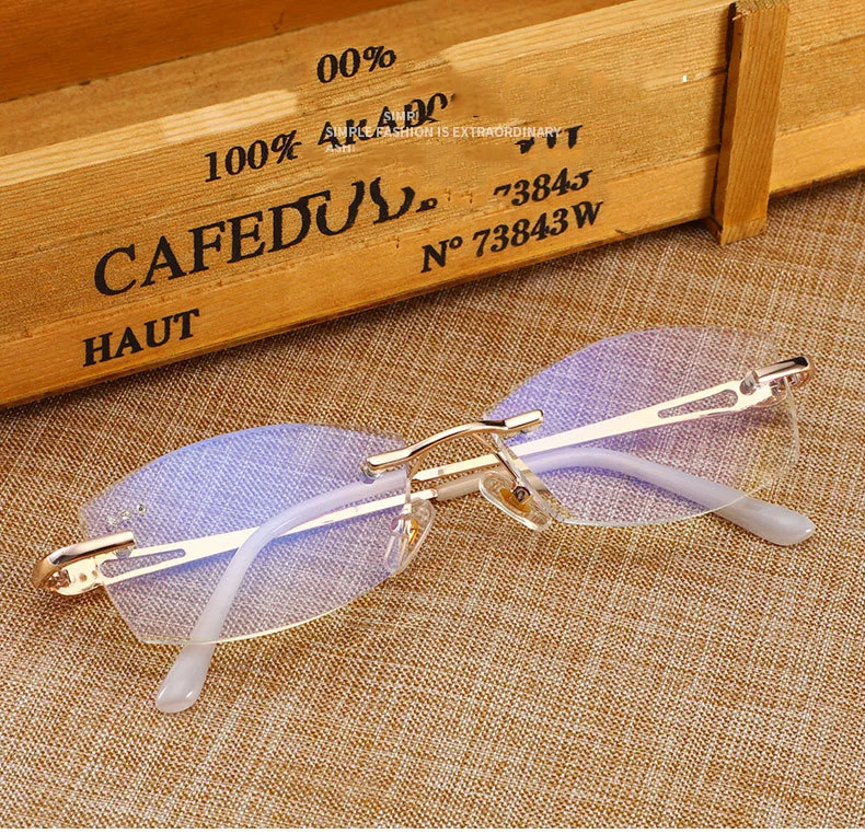 Очки для чтения без оправы с кристаллами, для женщин и мужчин, бескаркасные очки для дальнозоркости, металлический анти-синий светильник, очки для дальнозоркости+ 1,5+ 2,0+ 2,5
