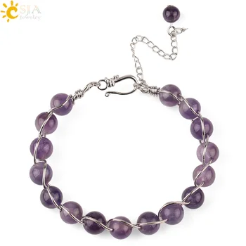 

CSJA New Natural Stone Crystal Energy Bracelets Copper Wire Wrapped Bracelet & Bangle European Trendy Elegant Jewelry Women G282