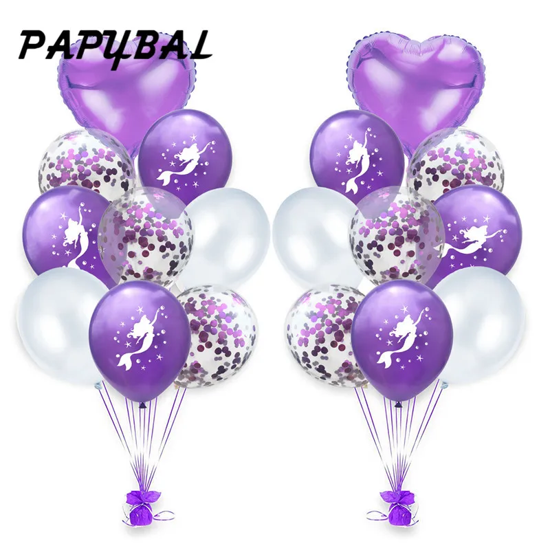 

1set Cartoon Mermaid Balloons Kids Birthday Party Decorations Purple Blue Confetti Balloons Wedding Ballons Baby Shower Supplies