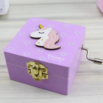 

Unicorn Wooden Retro Music Box Creative Children Toy Supplies Music Box Birthday Party Student Gift Hand-Cranked