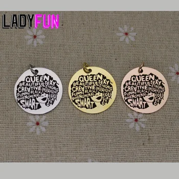 

Queen Beautiful Sexy Creative Strong Funny Afro African American Lady Charm Stainless Steel Charms High Polish Surface Pendant