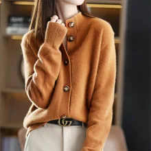 

Limiguyue Vintage Stand Collar Cardigans Autumn Winter Women Knitted Sweater Loose Elegant Soft Coat O-Neck Wool Outwear K3287