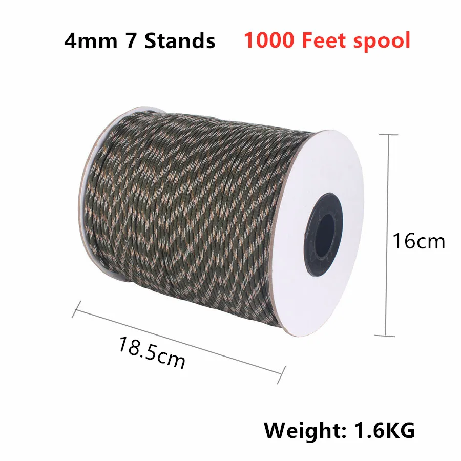 CAMPINGSKY 1000FT Паракорд парашютный шнур Катушка 550 шнур веревочка Mil Spec type III 7 Strand Core