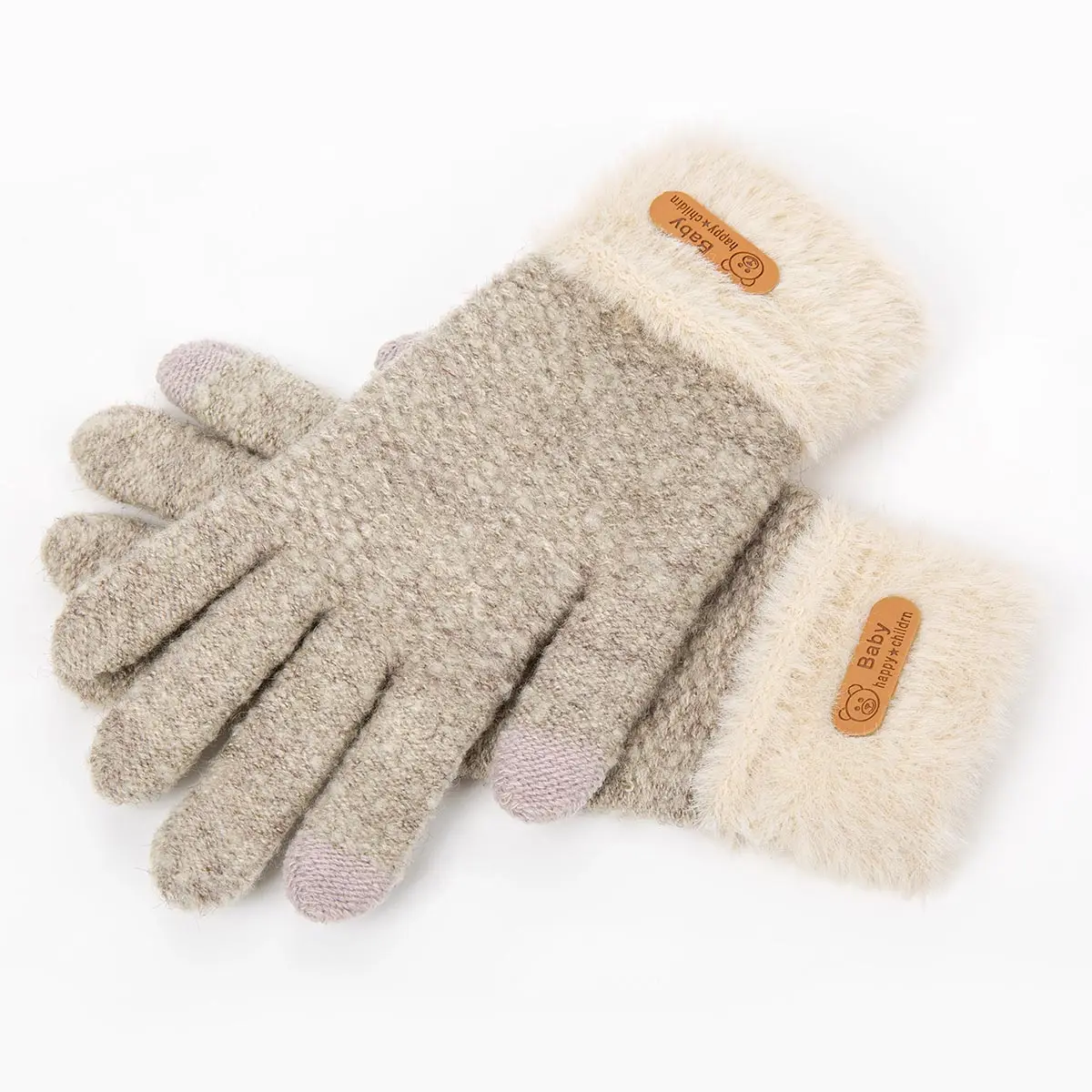 Зимние теплые перчатки, детские вязаные эластичные варежки, Детские однотонные перчатки для девочек, перчатки на полный палец, Вязаные Случайные перчатки для мальчиков