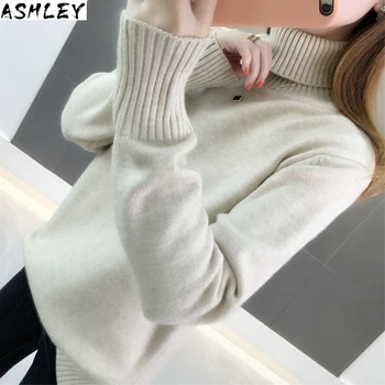 

2020 and winter new Korean version loose Pullover over over-heated thick solid color long sleeve knitted bottom sweater
