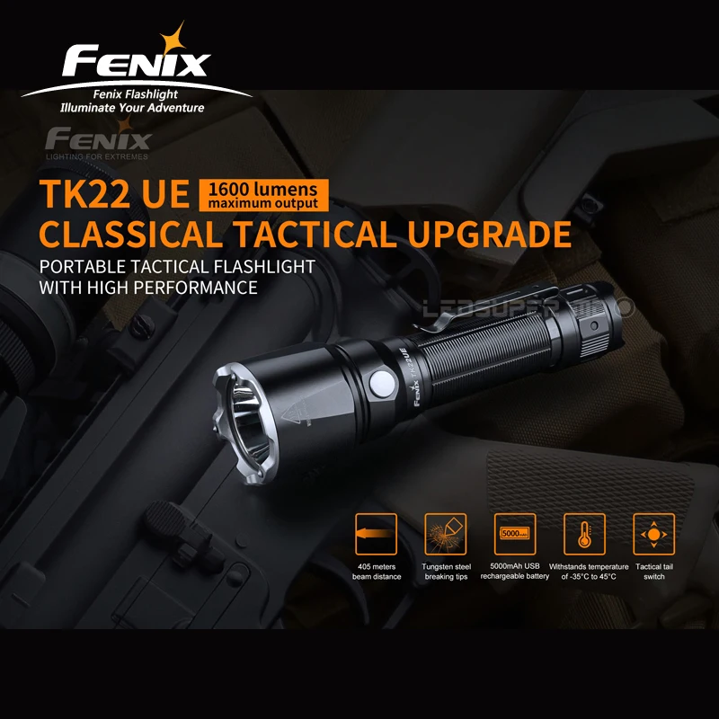  Classical Tactical Upgrade Fenix TK22 UE 1600 Lumens Portable Tactical Flashlight with 5000mAh Li-i - 4000283593064