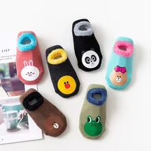 Осенне-зимние толстые детские носки-тапочки с петлей толстые детские носки для ранней школы, нескользящие носки для малышей