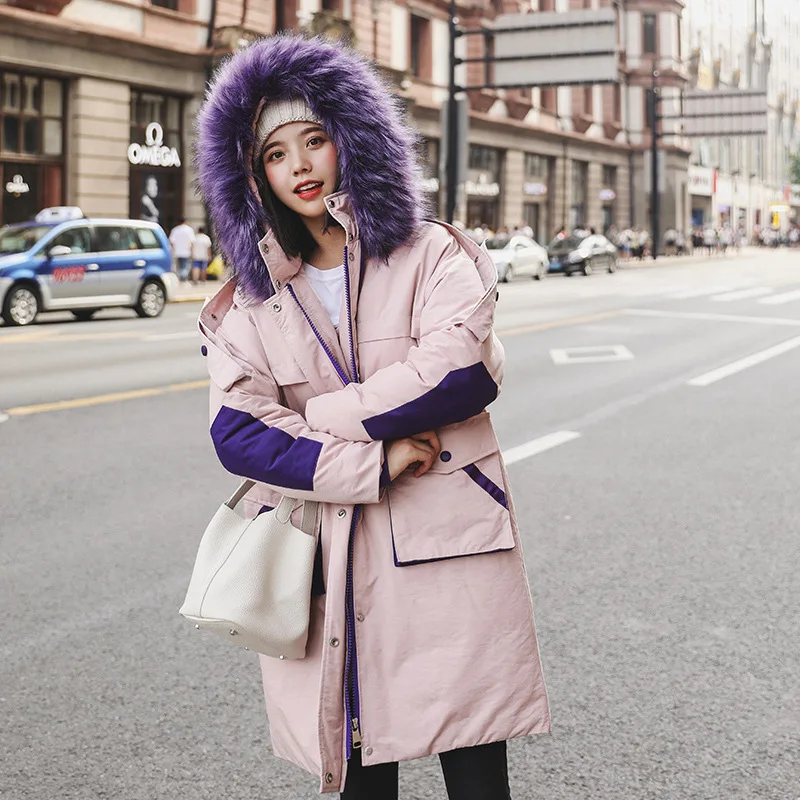 

2019 New Style down Jacket Women's Korean-style-Style Fashion Long Loose-Fit Thickening Large Fur Collar Hooded Cotton Coat Wome