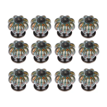 

12Pcs Ceramic Door Knob Antique Pumpkin for Cabinets Cupboard Dresser Drawers Kitchen Furniture Handles Pulls (Blue)