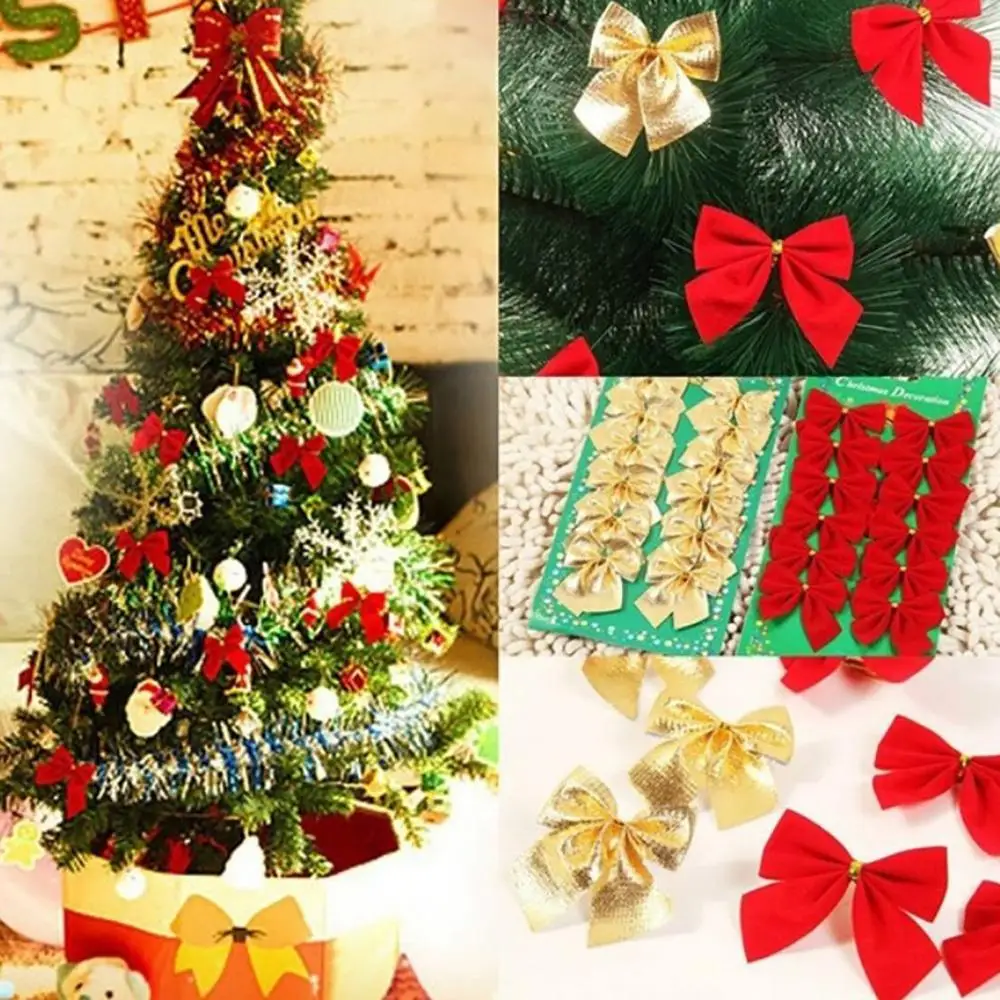 12pcs Christmas Bows Xmas Bowknot Christmas Tree Decorations Party Decor DIY Gift Bow Mini Craft Bows strikjes decoratie FDH