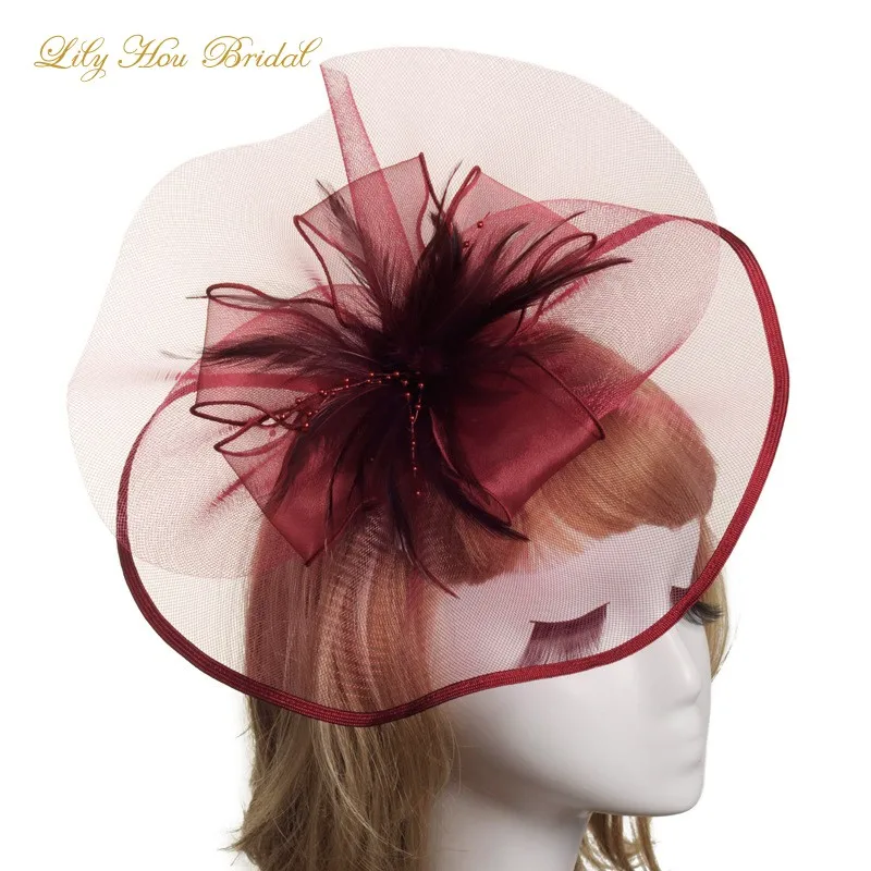 Burgundy Fascinator Hat Wedding Church 