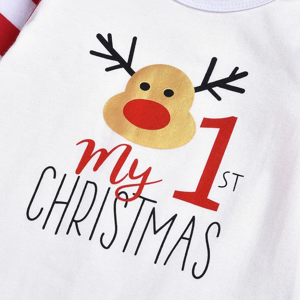 Рождественская тематическая одежда для малышей; Romepr; комбинезон для новорожденных мальчиков и девочек с длинными рукавами в полоску с оленем и надписью; Рождественский комбинезон;