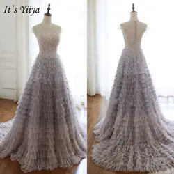 It's Yiya вечернее платье 2019 модное кружевное бальное платье принцессы без рукавов с круглым вырезом Вечерние шлейф со складками Robe de Soiree E939