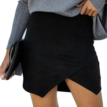 

Women Suede Pencil Skirt Cross High Waist Bodycon Fashion Short Skirts JL