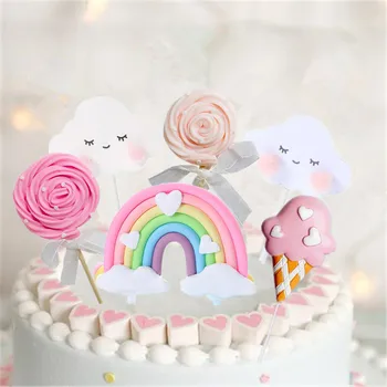 

Rainbow Cake Topper Lollipop Birthday Wedding Cake Flags Cloud Balloon cake flag Birthday Party Baking Decoration Supplies