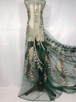 

Latest French Nigerian Laces Fabric 2019 Green Gold Sequins Tulle African Laces Fabric Wedding African French Tulle Lace