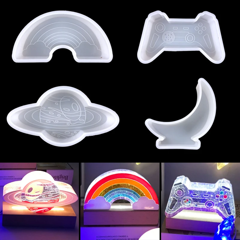 6 Models/Desktop Decoration Resin Silicone Mold Moon Rainbow Night Light Epoxy Resin Mold DIY Handicraft Tools LED Lamp Holder
