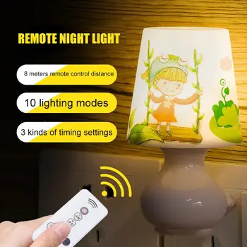 

US/EU Plug Cartoon Mini LED Remote Dimmable Night Light Home Bedroom Bedside Children Baby Nursing Lamp Switch Wall Night Lamp
