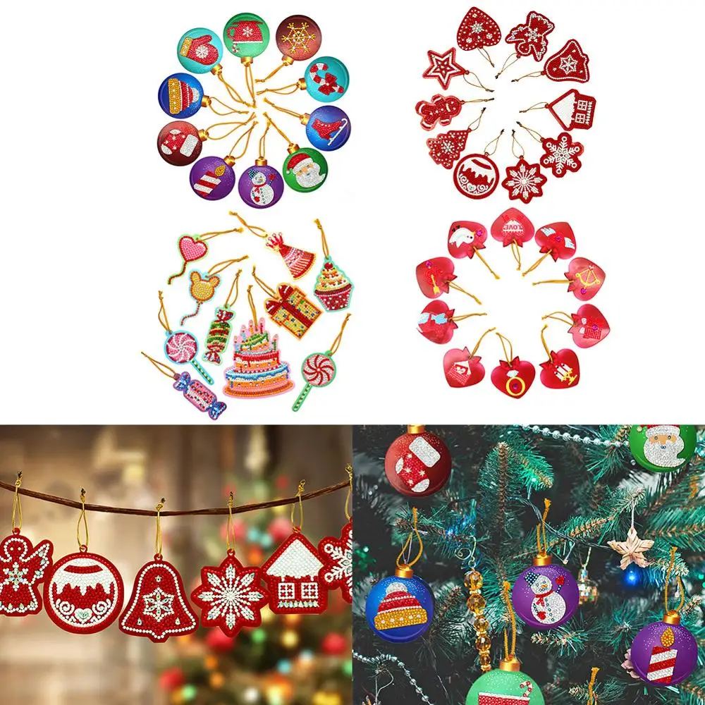 DIY Diamond Painting Christmas Tree Pendant 10pcs Full Drills Special Shape Diamond Embroidery Home Decorations