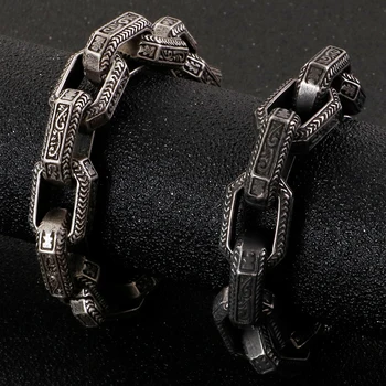 

Heavy Stainless Steel Bracelet Male Vintage Pattern Mens Bracelets 2020 Metal Bangles For Men Hand Jewelry Gifts For Husband Him