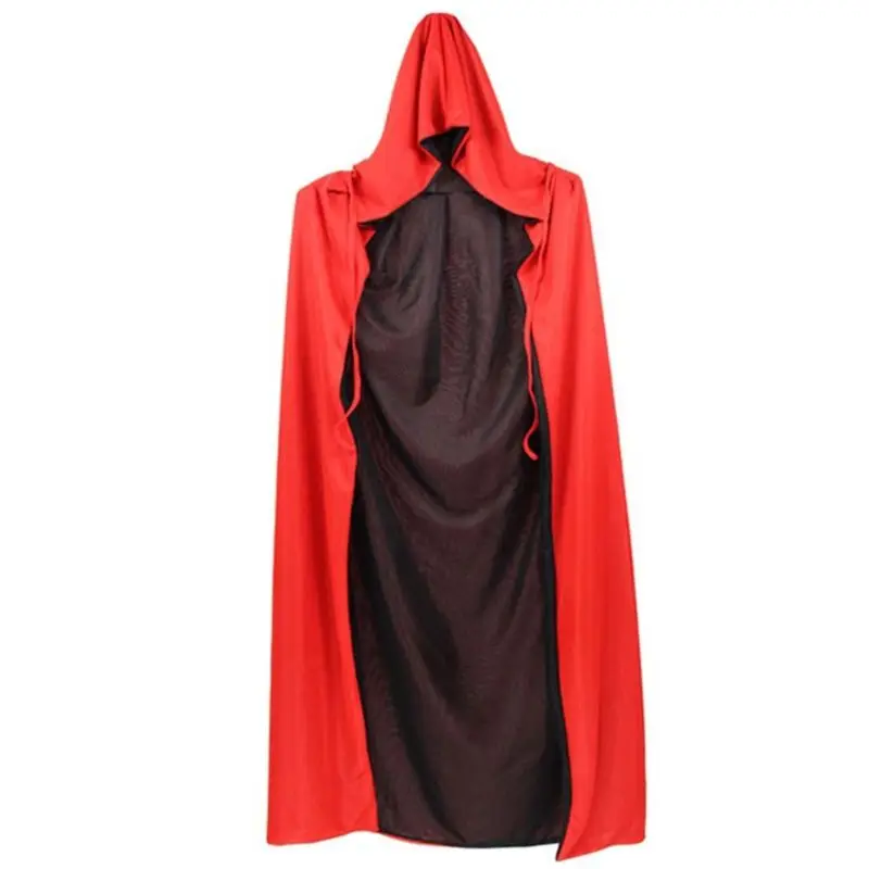 Adult Kids Unisex Hooded Stand Collar Vampire Cloak Halloween Double Layer Reversible Cape for Party Supplies Cosplay Costume