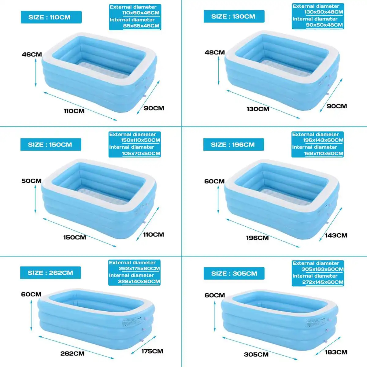 Outdoor Indoor Toys Adult Baby 110/130/150/196/262/305cm Inflatable Swimming Pool With Air Pump Portable Adults Kids Bathing Tub