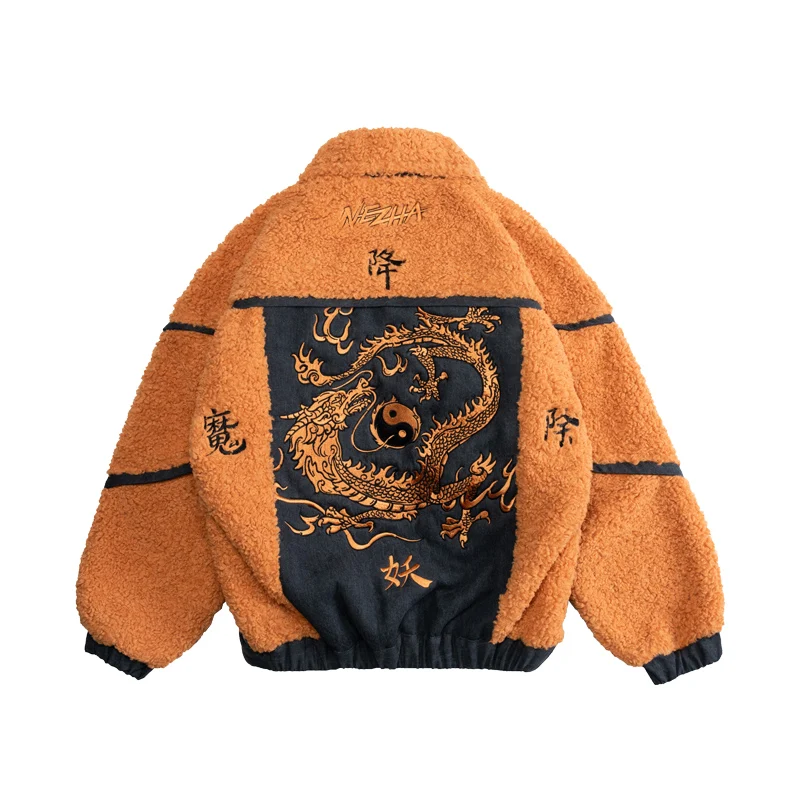 

Wookong 2019 winter New arrival men's Coat Turkish velvet denim jacket street fashion of embroidery with Shenlong possession