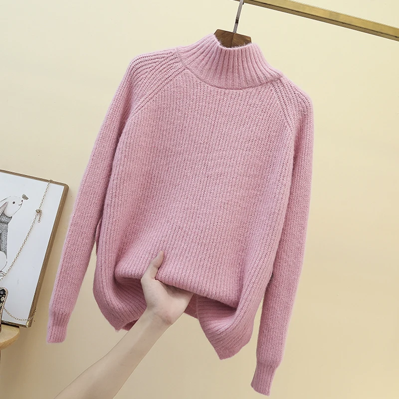 

Women Turtleneck Loose Sweater Jumper Knit Sweater Women Autumn Winter Knitwear Woman Sweaters Pullovers Tops Pull Femme 2019