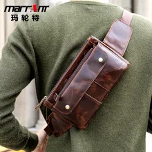 Leather men's Fanny pack head layer cowhide outdoor single shoulder chest bag men's retro leather men's small bag