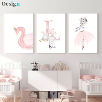 

Baby Posters Personalized Girl's Name Custom Poster Nursery Prints Pink Flowers Wall Art Canvas Painting Pictures For Girls Room