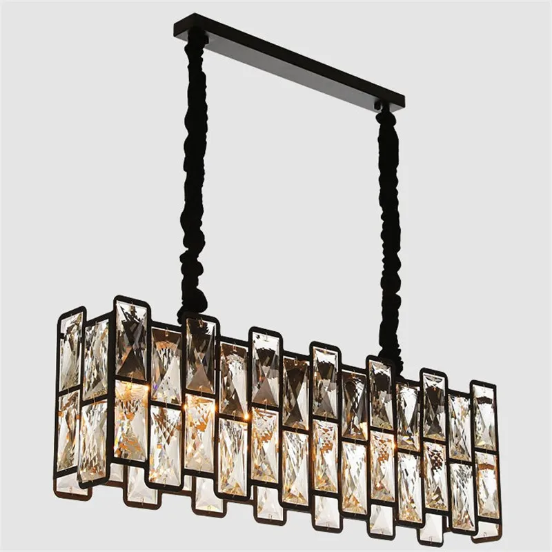 

New modern Black Chandelier Lighting Rectangle Dining Room Kitchen LED Light Fixtures Hanging Lamp K9 Crystal Chandeliers