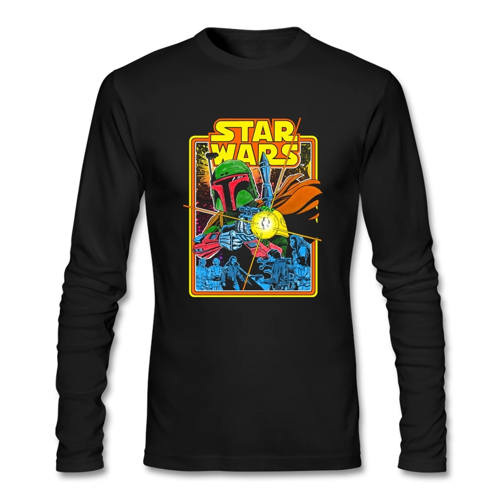 Boba Fett Fires star wars футболки для мужчин мальчиков с длинными рукавами и круглым вырезом хлопок новейший дизайн мужская рубашка Азиатский размер - Цвет: Черный