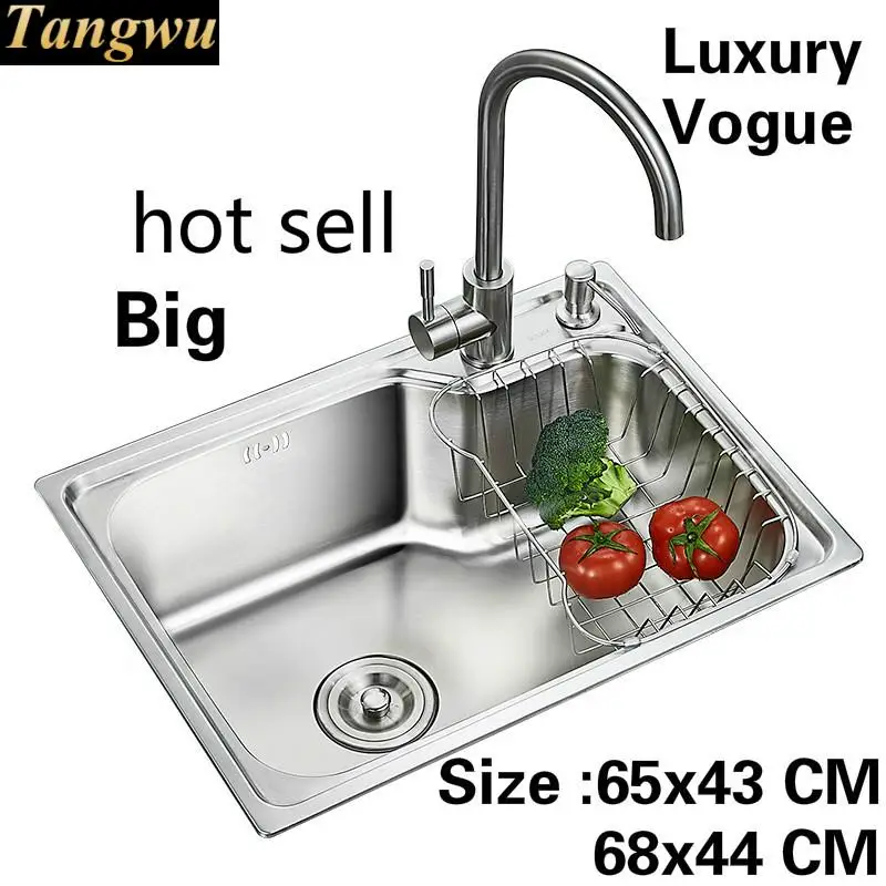 

Free shipping Apartment vogue big kitchen single trough sink wash vegetables 304 stainless steel luxury 650x430/680x440 MM