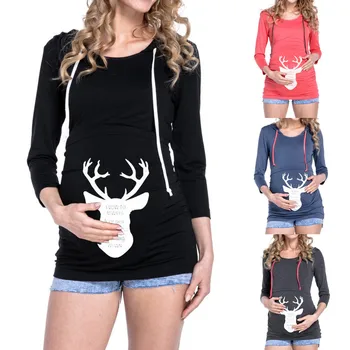 

2019 Tops Women Christmas Maternity Nursing Tops Long Sleeve Top Pregnant Hooded Blouse