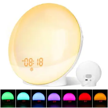 

New Alarm Clock Wake Up Light Digital Snooze Nature Night Lamp Clock Sunrise Colorful Light With Nature Sounds FM Radios