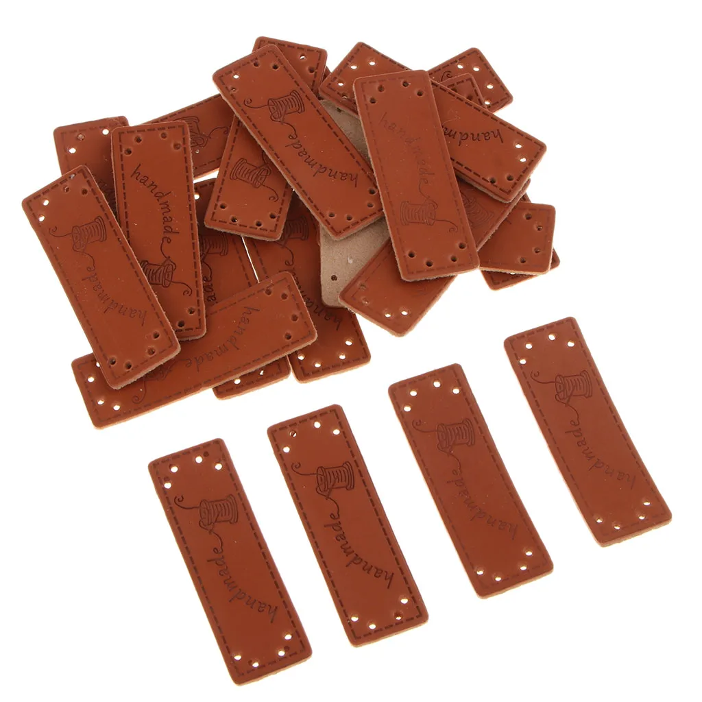 20pcs Leather Handmade Label Patches Tags DIY Sew Clothes Craft Leather Tags Hand Made Engraved Tag Labels Apparel Accessory