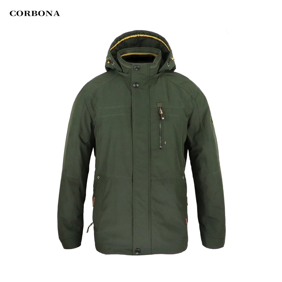 CORBONA 2021 New Style Autumn Men’s Jacket Windproof Outdoor Detachable Hat 100% Cotton Lining High Collar Business Casual Coat |