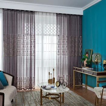 

Nordic Simple Curtains Gold Silk Bird Nest Embroidery Yarn Purple Twisting Variety Show Curtains for Living Dining Room Bedroom