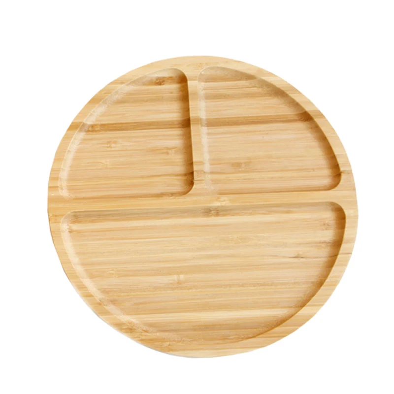 

3 Grid 3 Grid Chinese Style Natural Wooden Round Shape Food Divided Plate Dessert Snack Kitchen Parlor Nut Snack Candy Organized